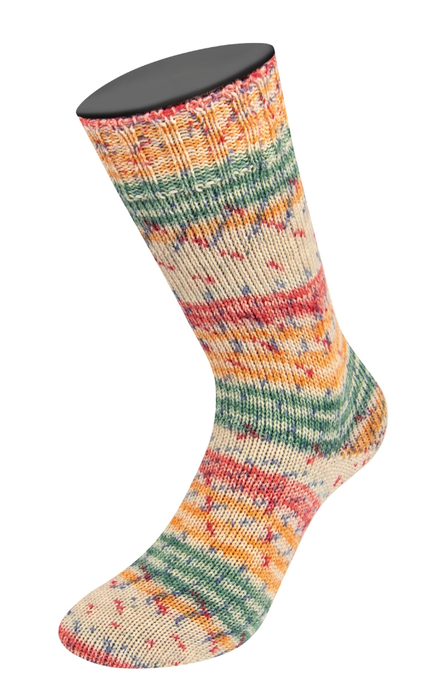 Landlust DIE SOCKENWOLLE 6-fach - 930 Pastellrosa/Mint/Orange/Graugrün/Graublau/Rot Gestreift/Gesprenkelt - Lana Grossa