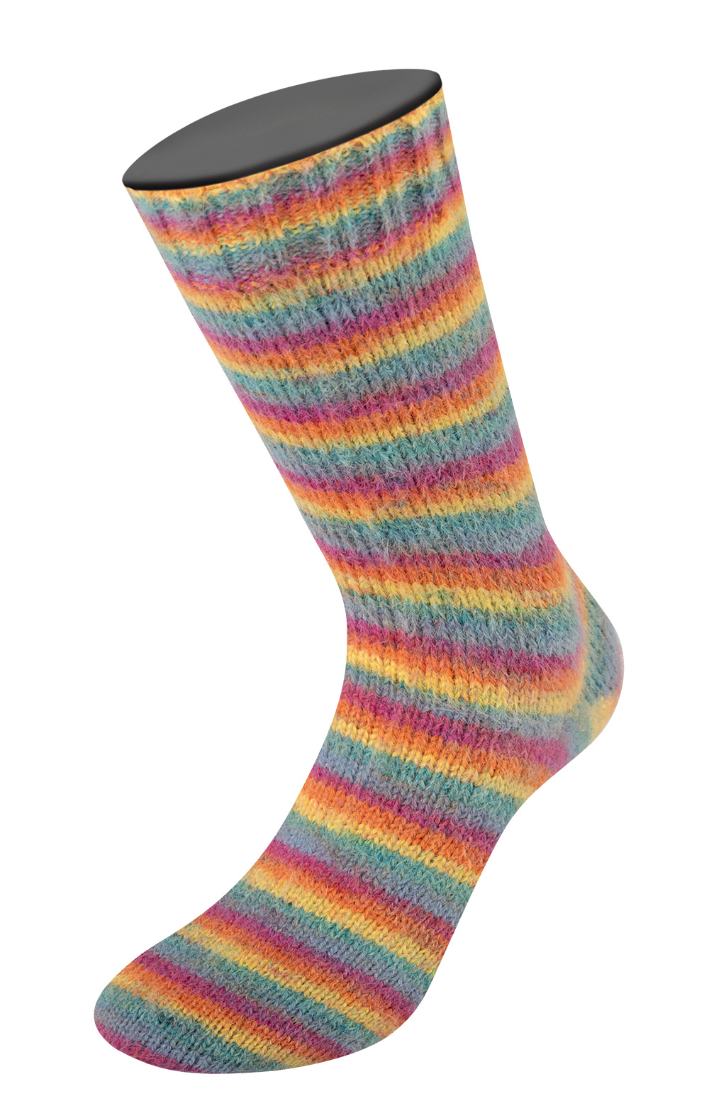 COSY SOCKS MULTI STRIPES - 151 Petrol/Rauchblau/Fuchsia/Orange/Gelb - Lana Grossa