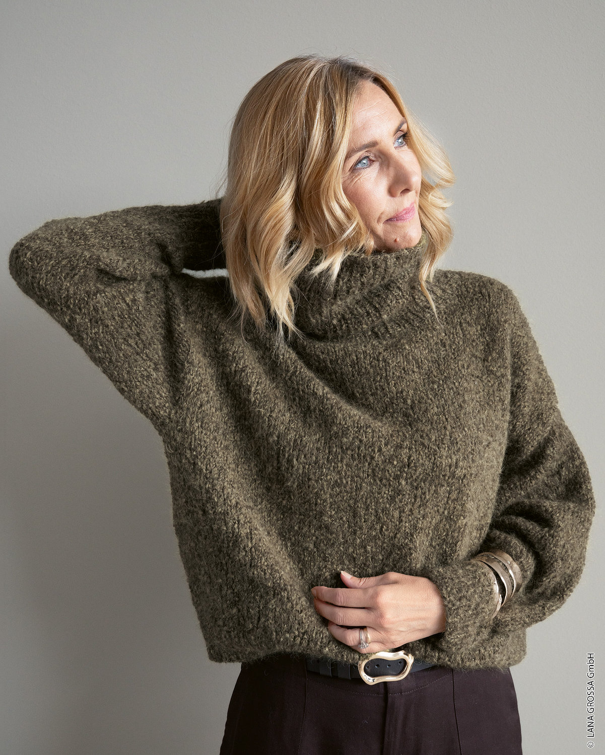 Pullover, Rollkragenpullover, Strickware, olivgrün, weite Passform