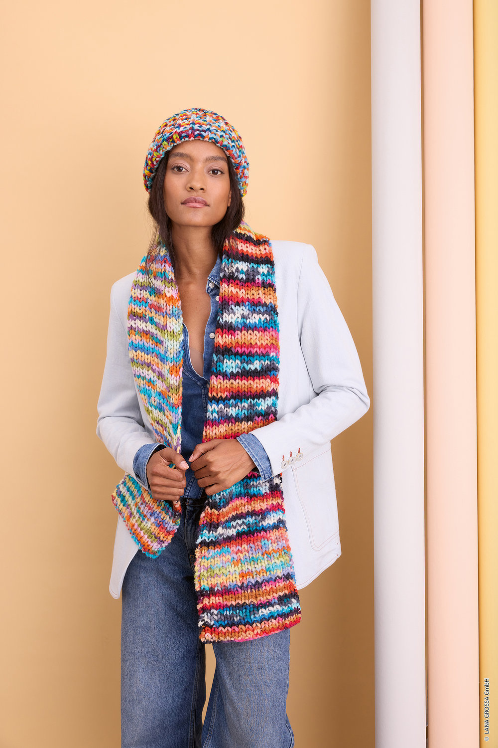 gestrickter Schal, Strickschal, bunt, bonnet, Blazer
