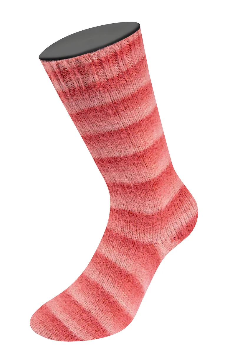 COSY SOCKS SOFT STRIPES - 113 Lachs/-rot/Koralle - Lana Grossa