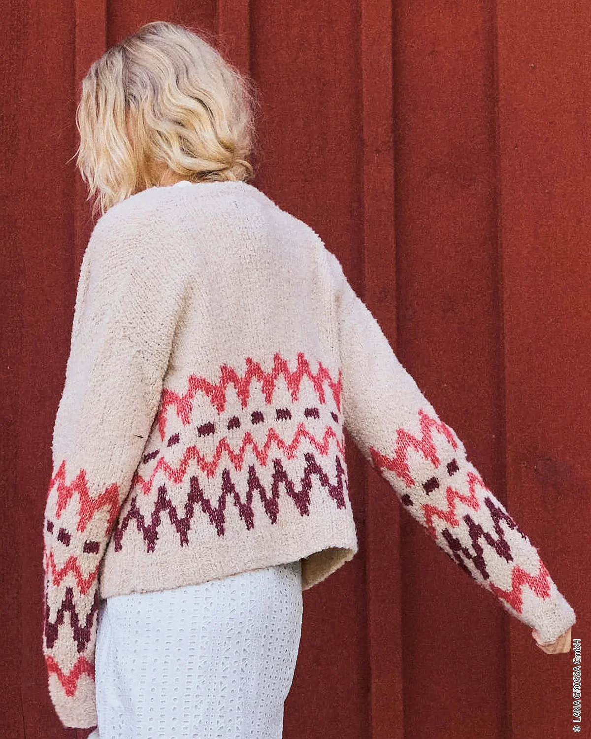Cardigan, Knitwear, Cream, Patterned, Long-sleeve
