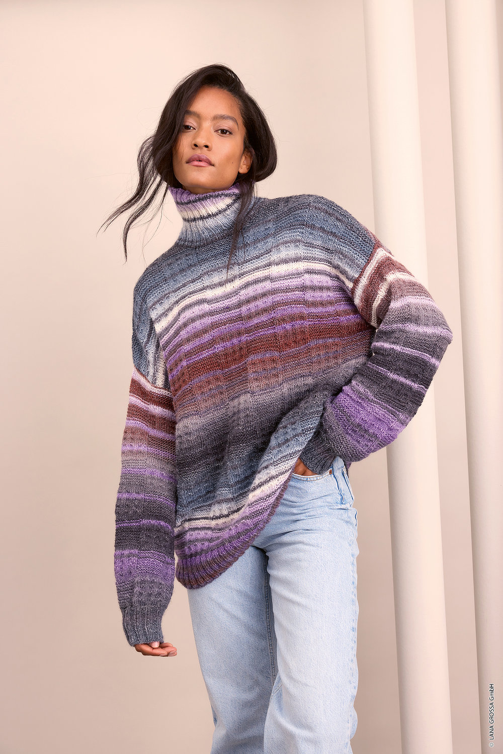 Pullover, Strickpullover, Oversized, Breite Bänder, Turtleneck