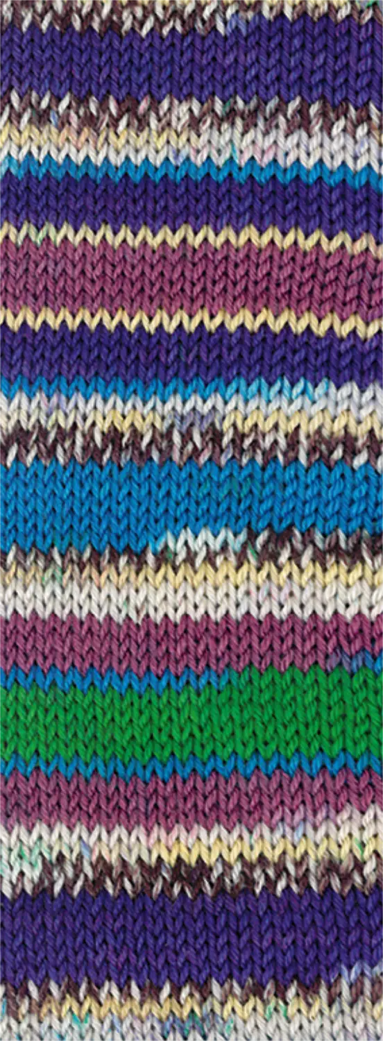 3805 Grün/Azur/Mauve/Weiß/Vanille/Dunkelbraun/Blauviolett gestreift