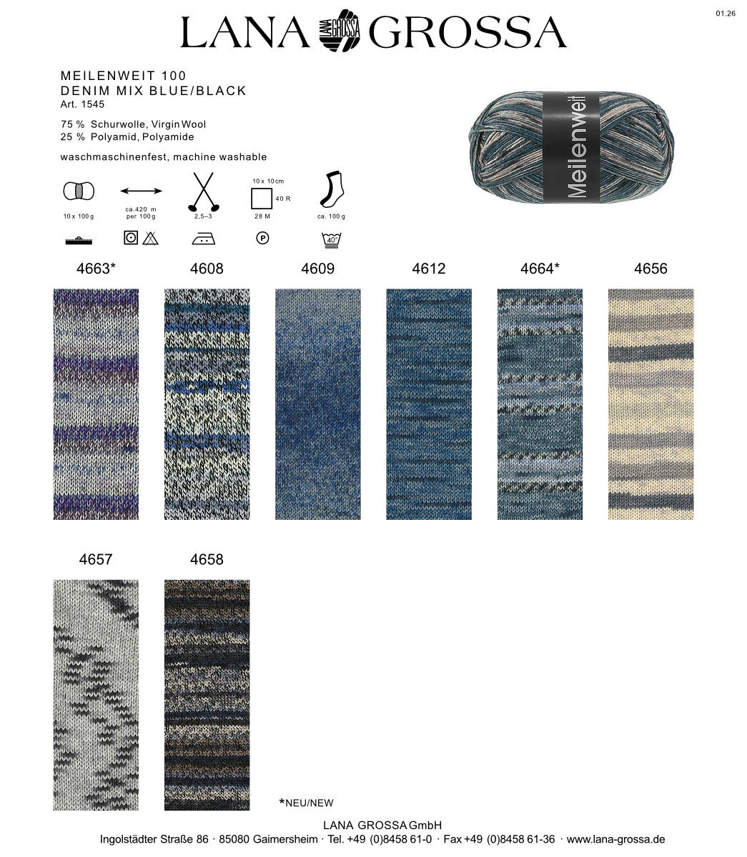 Wolle, Denim, Mix grau-blau, Strickmuster, Sockenwolle