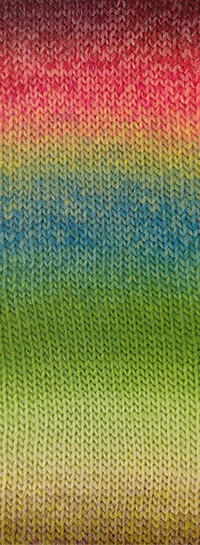 Lana Grossa Meilenweit 100 Color Mix Sparks aus 73% Schurwolle, 25% Polyamid, 2% Polyester in Farbe 7611 Brombeer/Rot/Hellrot/Pistazie/Petrol/Grün/Limette/Pastellgrün/Beige
