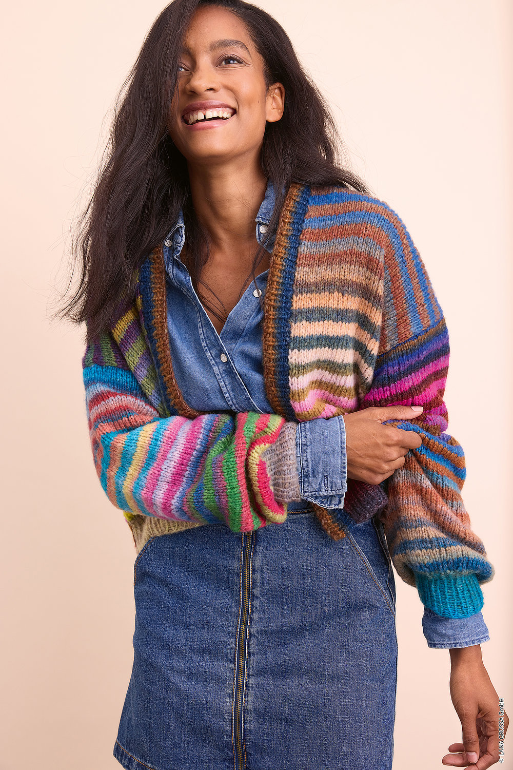 Strickjacke, Multicolor, Gemustert, Oversized, Pulli