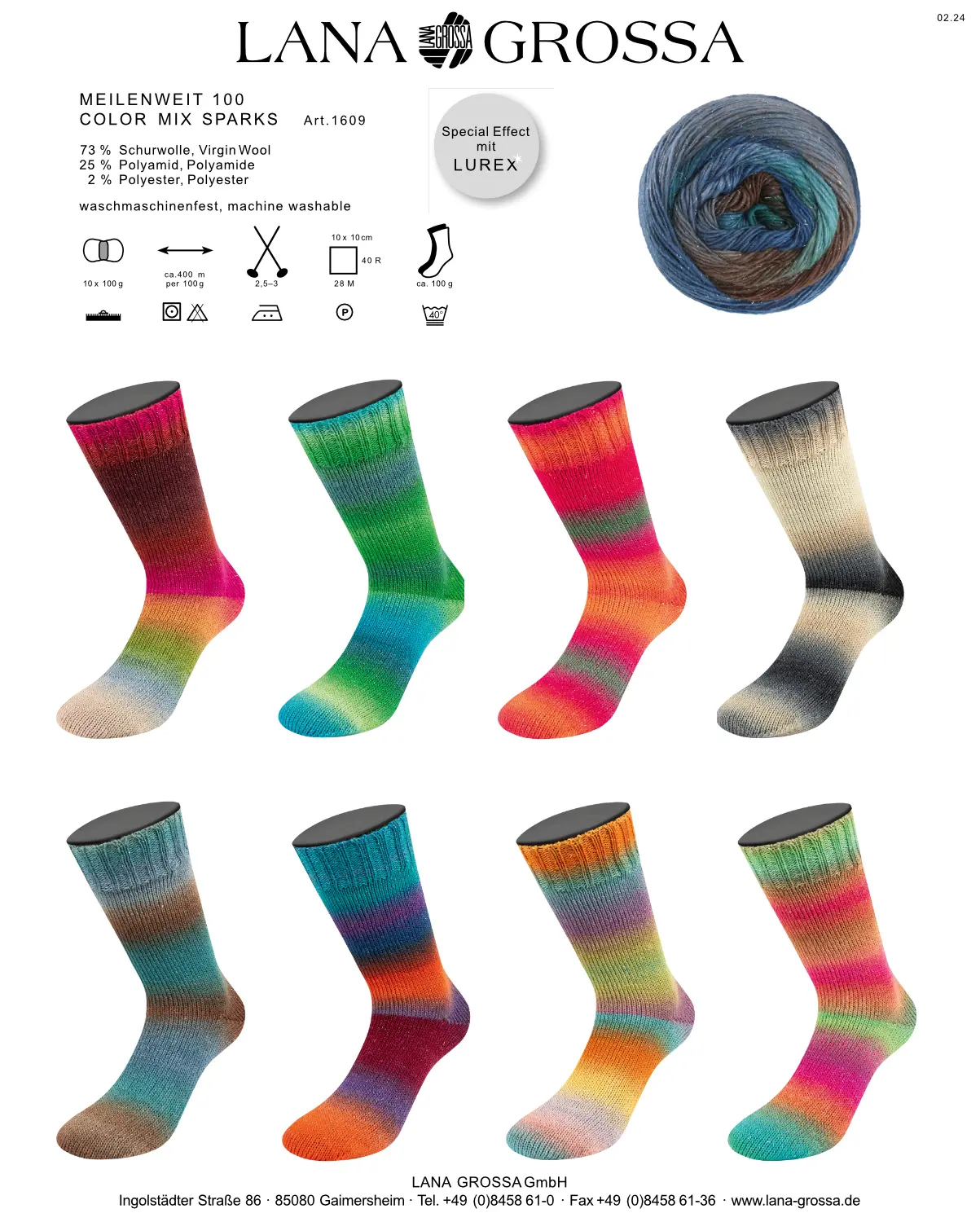 Lana Grossa Meilenweit 100 Color Mix Sparks - Garn aus 73% Schurwolle, 25% Polyamid, 2% Polyester