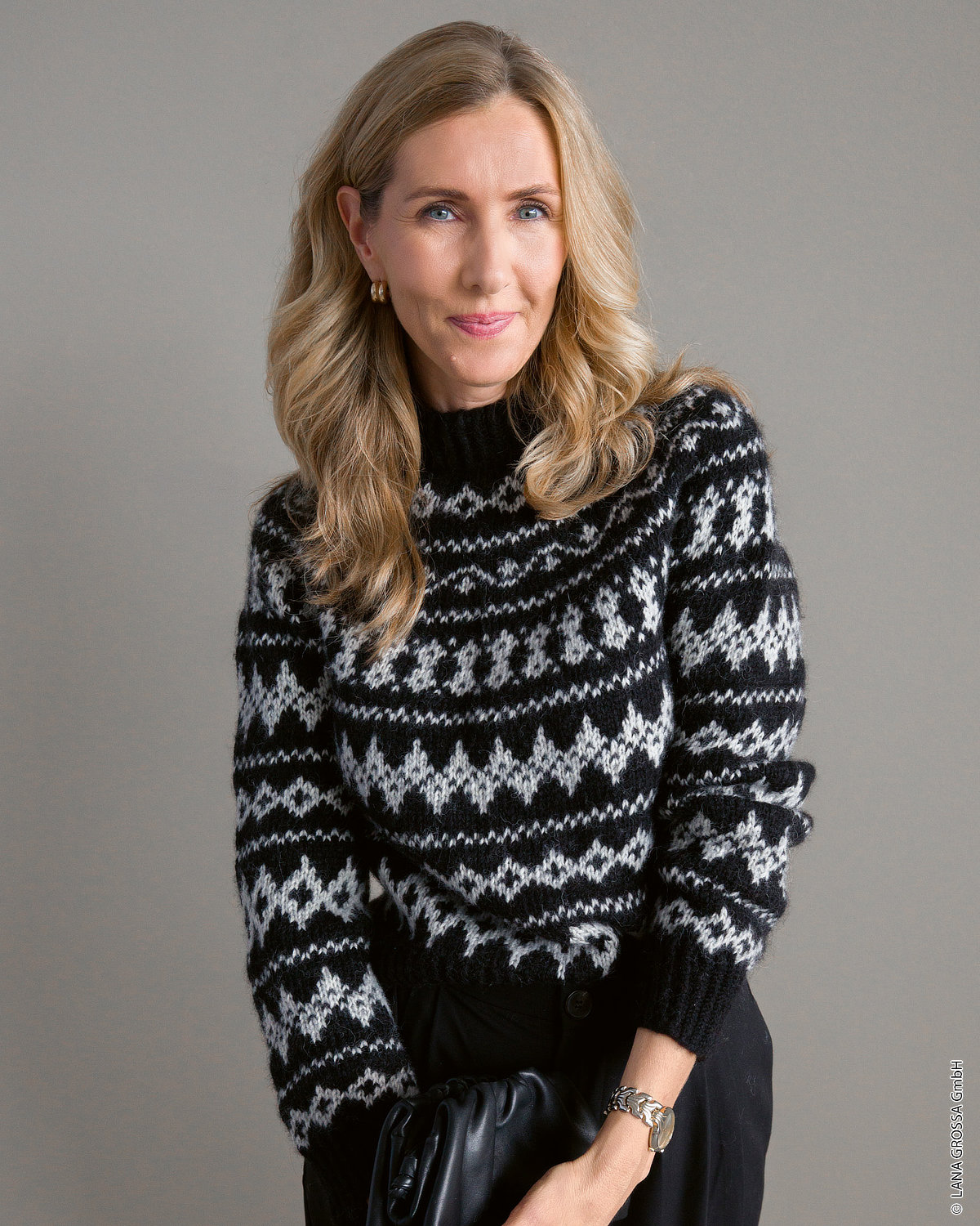 Pullover, Zopfmuster, Wollpullover, Langarm, Schwarz-Weiß